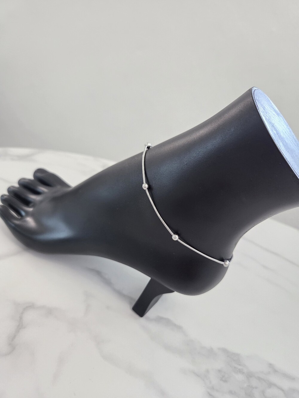 Silver Bead Snake Chain Adjustable Ankle Bracelet Minimalist Layering Boho New - Picture 3 of 13